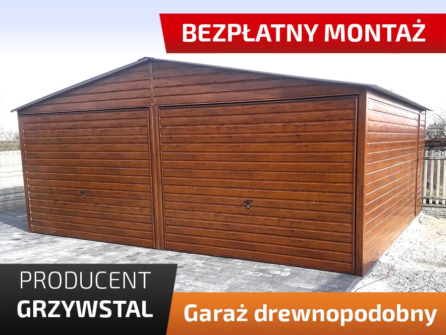 Garaż blaszany 6x5 drewnopodobny dwustanowiskowy MOCNA KONSTRUKCJA