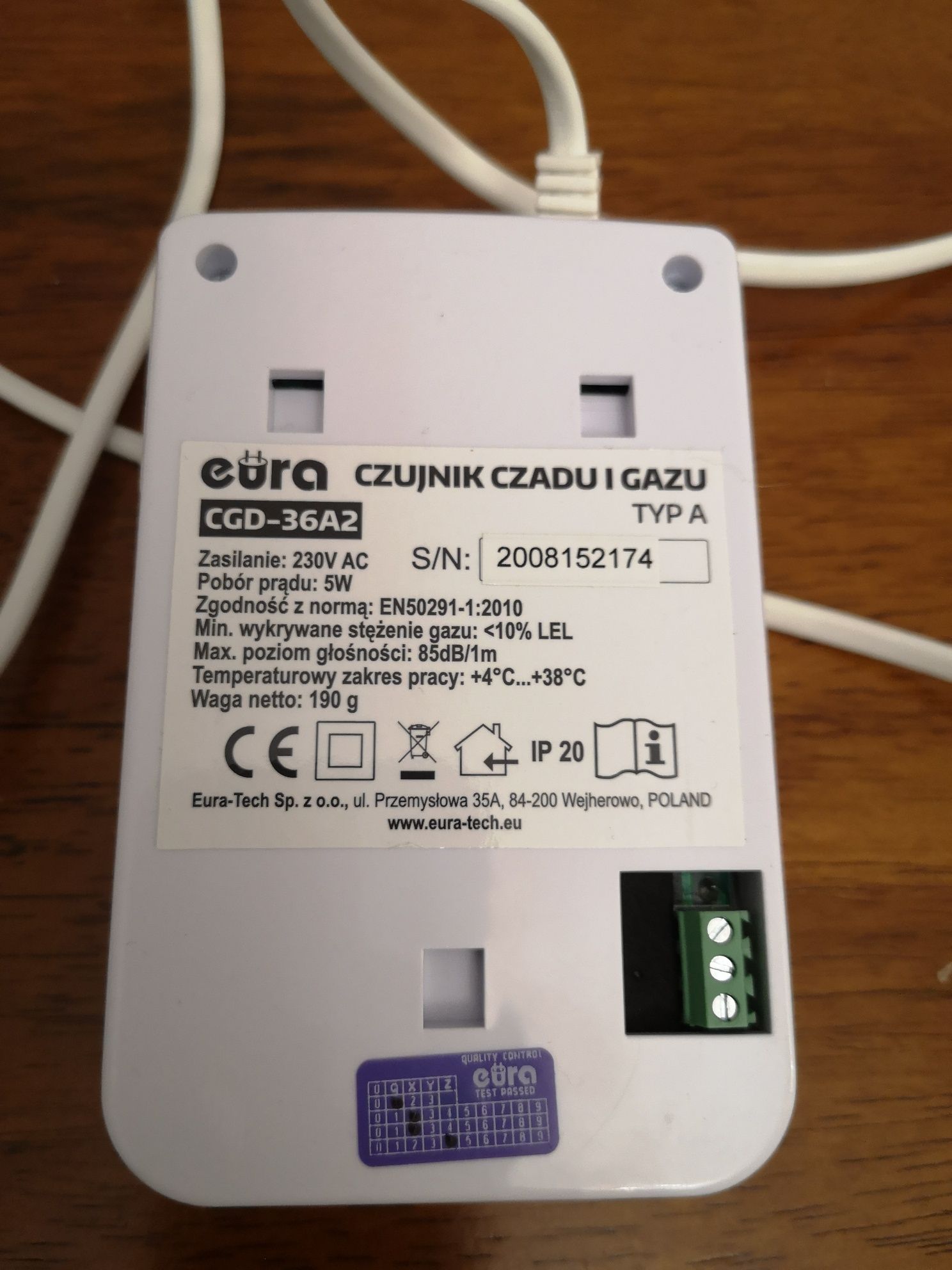 Czujnik czadu i gazu Eura-tech CGD-36A2