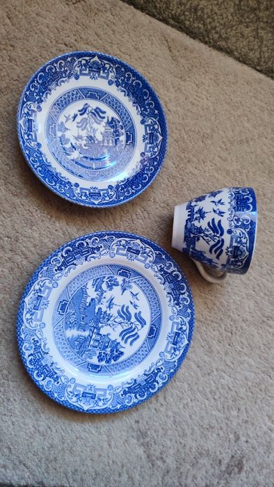Angielska Porcelana Old Willow Filizanki Miseczki Talerzyki