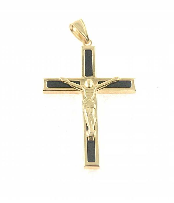 Uroczy  złoty KRZYŻYK KRZYŻ ONYKS złotop.585