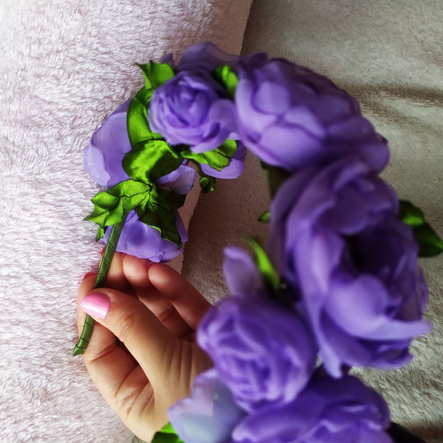Обруч, ободок фиолетовый, веночек из цветов, віночок до вишиванки
