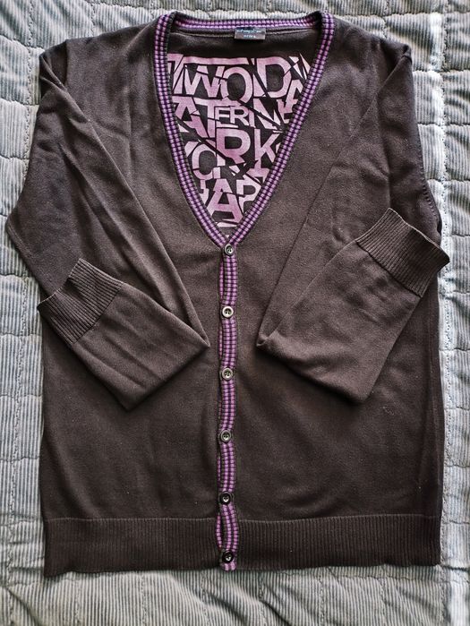 Kardigan sweter L czarny/fiolet