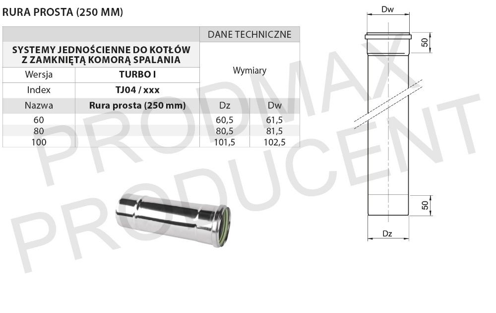 OKAZJA!! RURA Kondensacyjna Jednościenna TURBO FI100 0,25 MB PRODUCENT