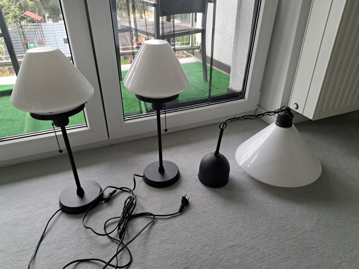 Zestaw lampy IKEA Alvangen 2x lampka nocna stołowa i lampa wisząca