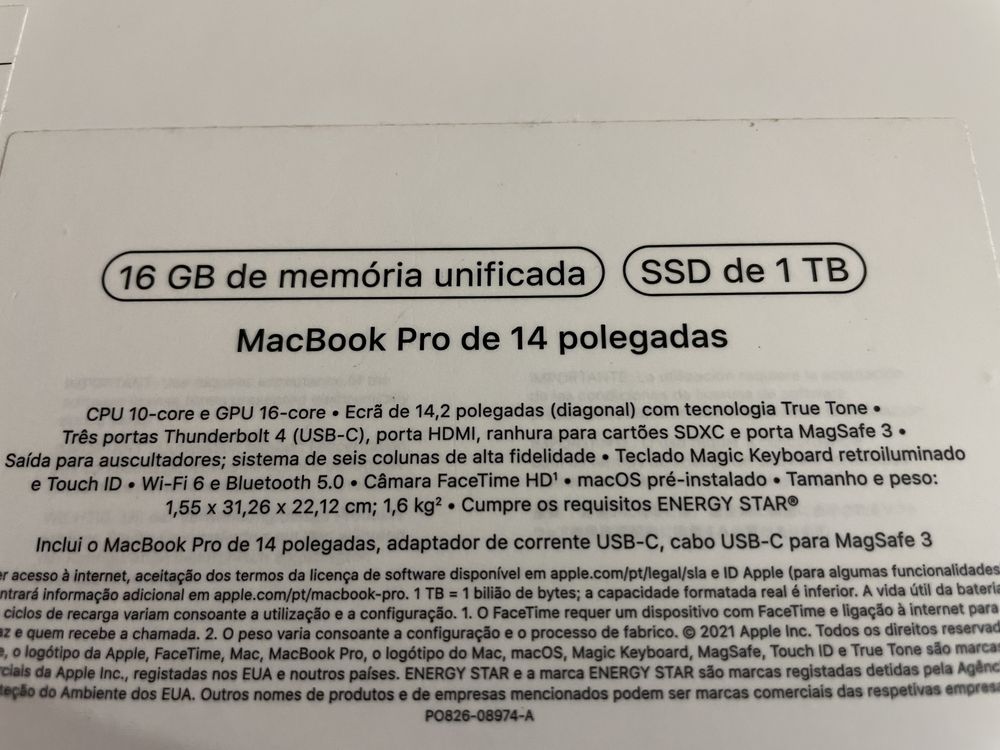 Macbook Pro 14” M1 pro de 16GB RAM e 1TB SSD