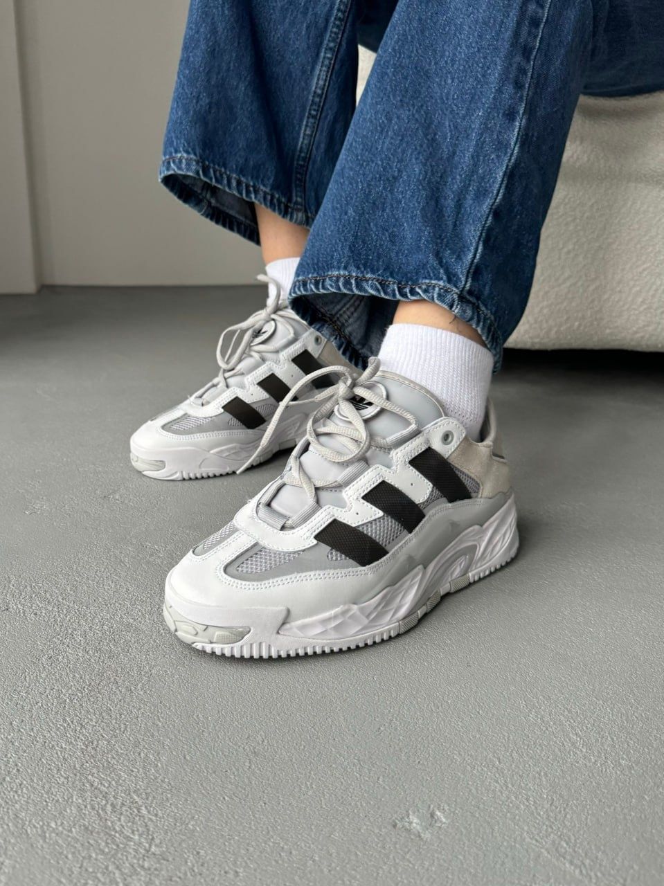 (унісекс) кросівки Adidas Niteball Grey/White(літо)