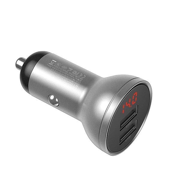 Baseus ładowarka samochodowa 2x Usb 4,8a 24w z Lcd srebrny (ccbx-0s)