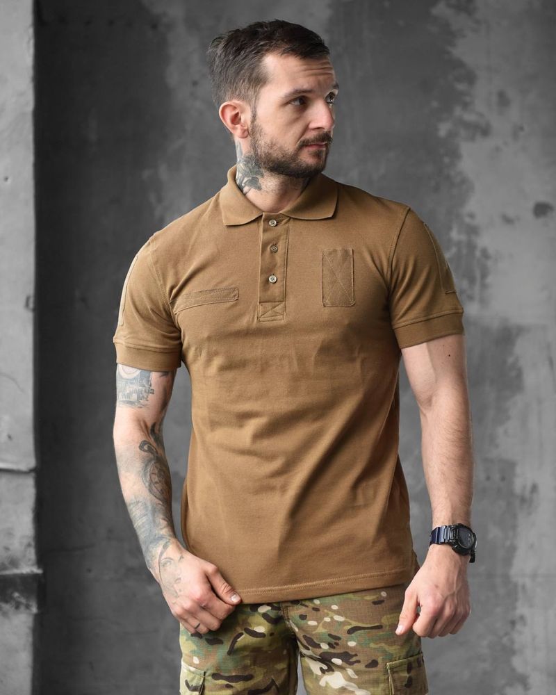 Військове поло з липучками під шеврони, Тактична футболка Койот
