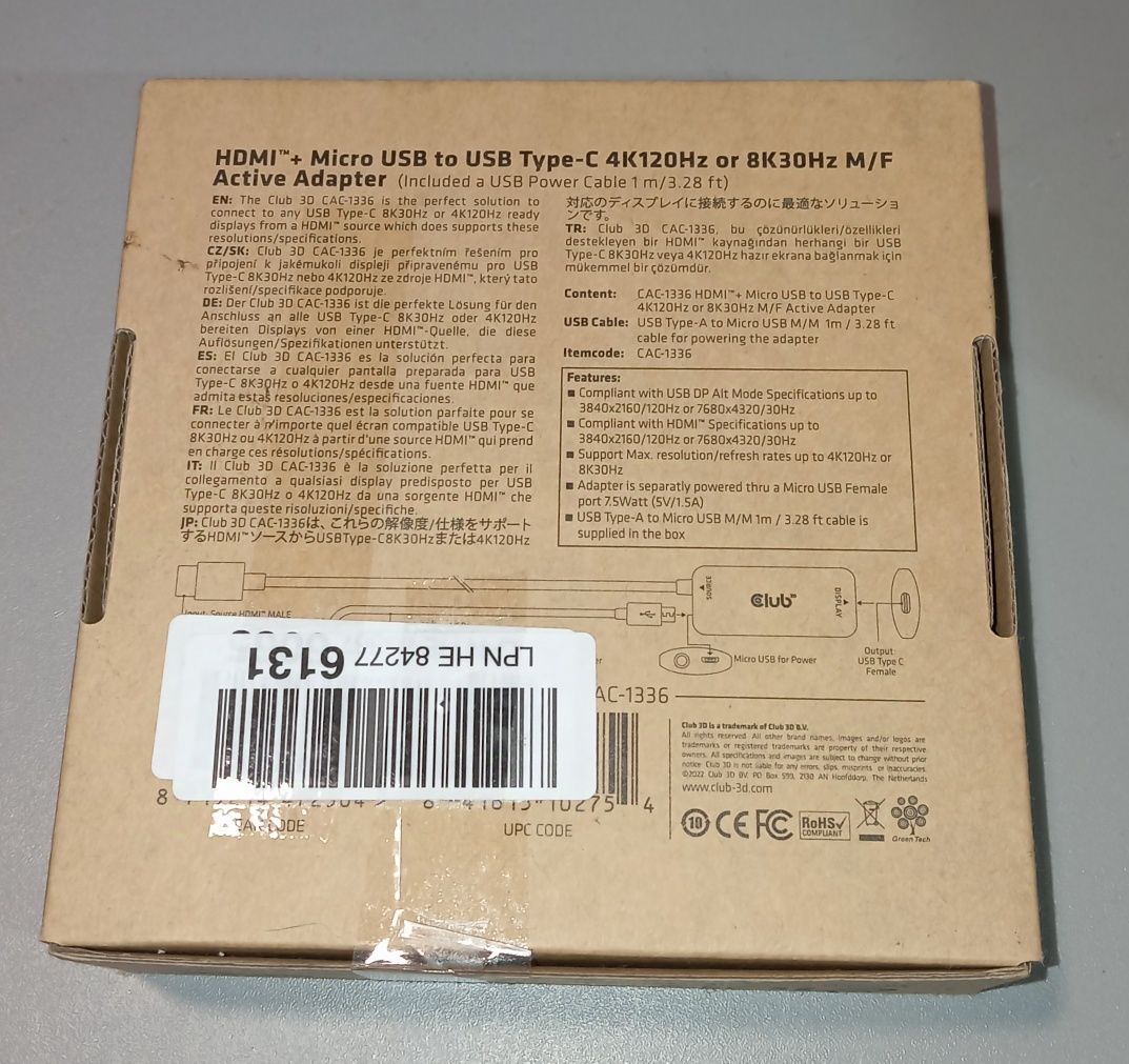 Adapter Club3D HDMI Micro USB na USB C D2/678 model CAC-1336