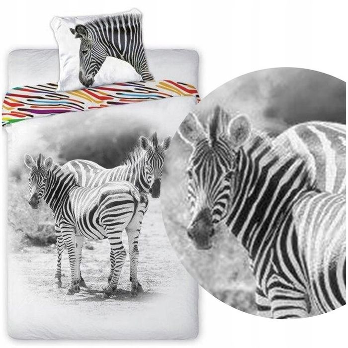 Pościel Bawełniana 140x200 komplet 1x poszewka 70x80 młodzieżowa zebra