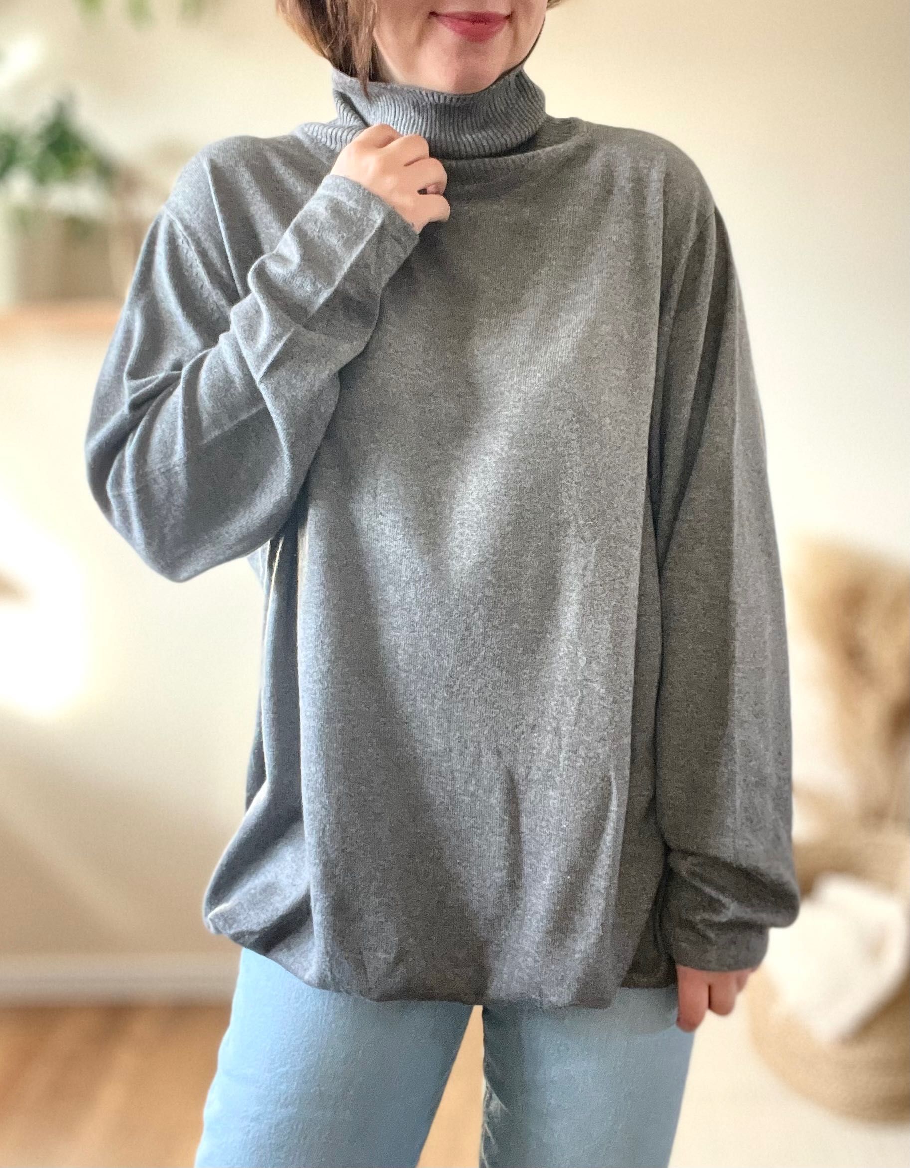Sweter z golfem oversize szary luźny szeroki wiskoza z rękawem 46 48