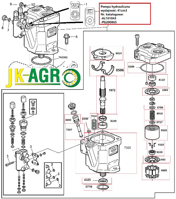 Pompa hydrauliczna 41cm3 John Deere AL161043, AL157203, AL151513, RE17