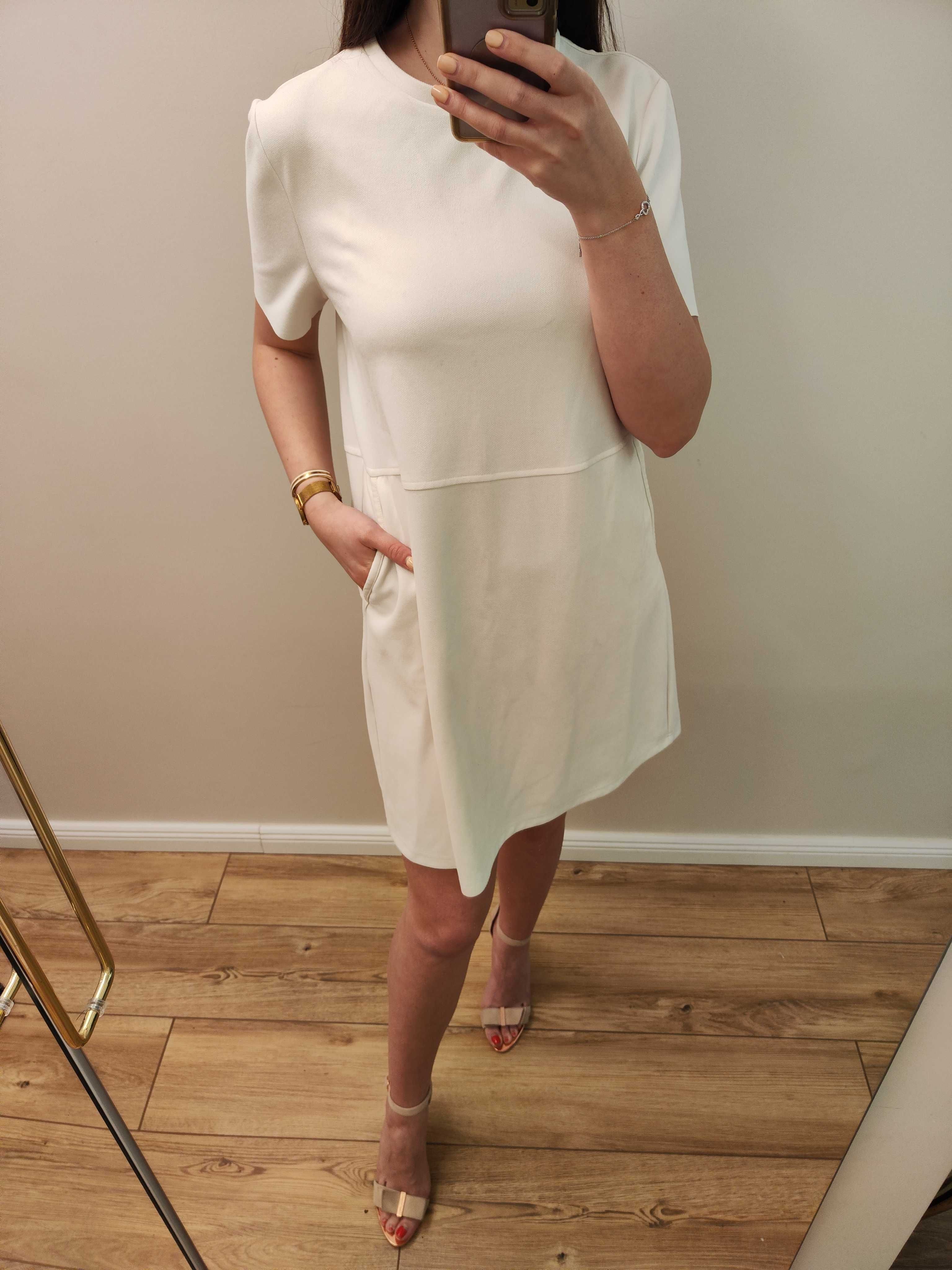 Biała sukienka krótki rękaw Zara M 38 elegancka