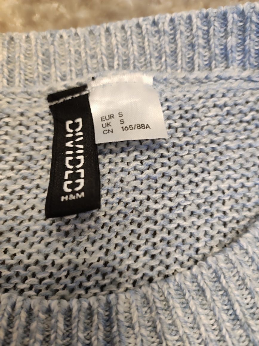 Sweter damski, niebieski, półokrągły dekolt, prążkowane ściągacze, H&M