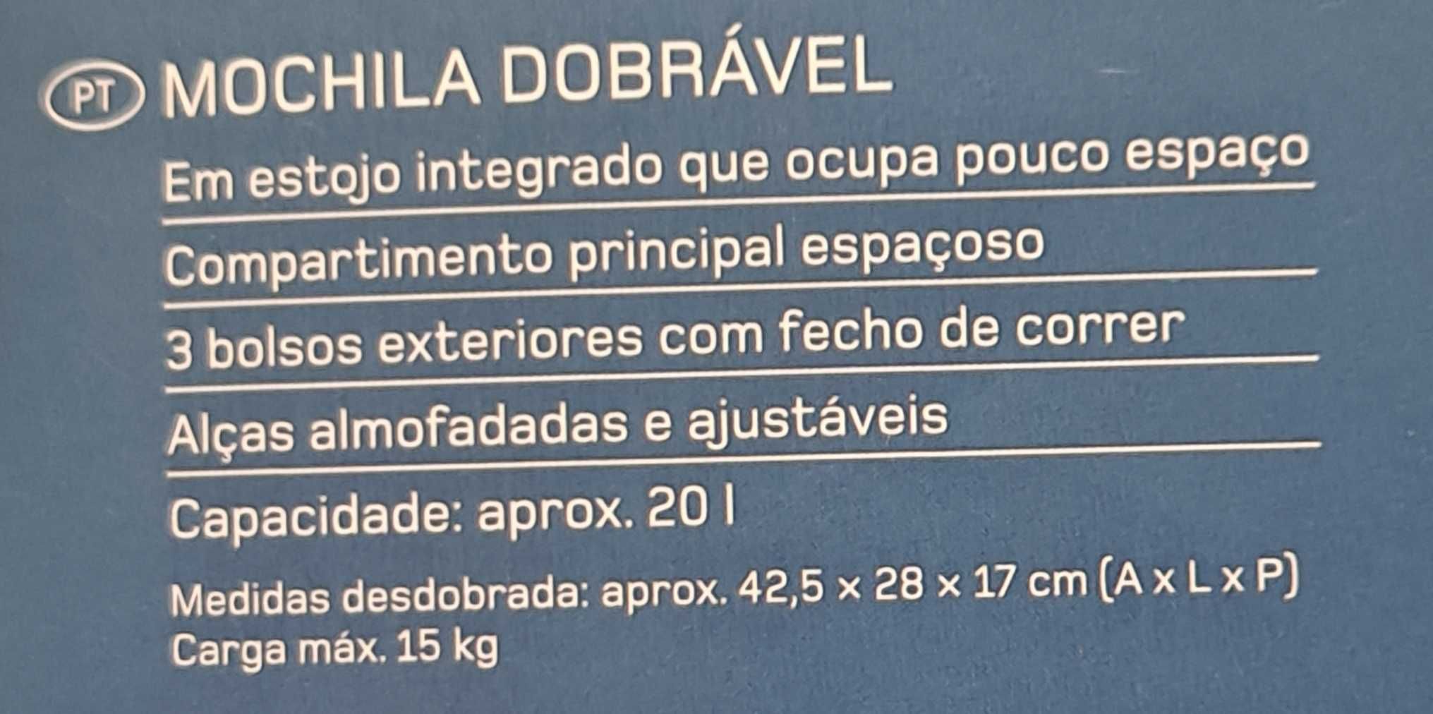 MOCHILA Desportiva DOBRÁVEL  com bolsa e fechos NOVA