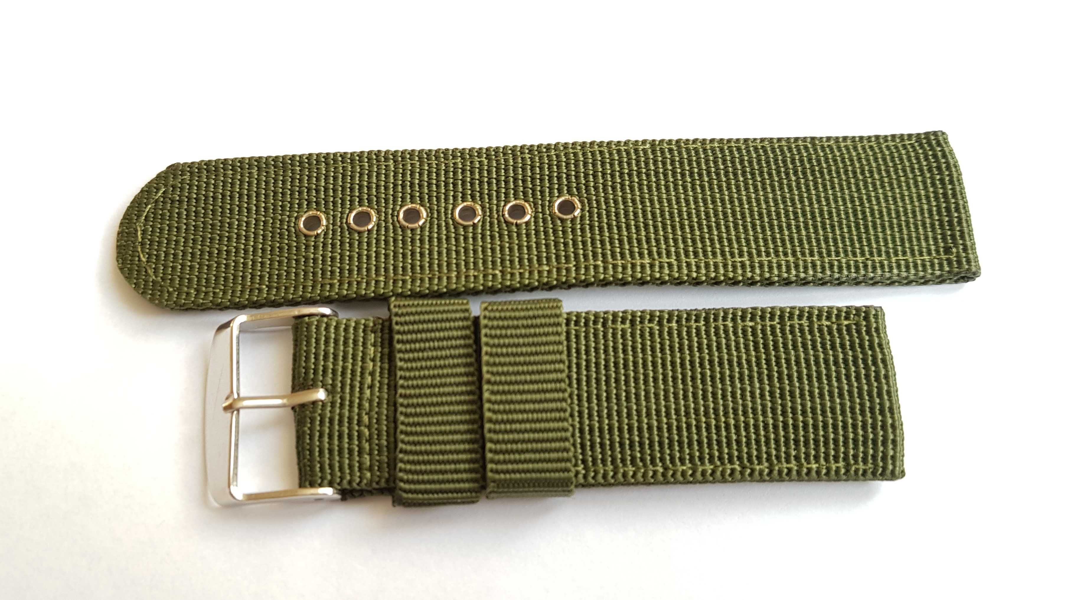 Pasek do zegarka parciany nylonowy military khaki zielony 22 mm