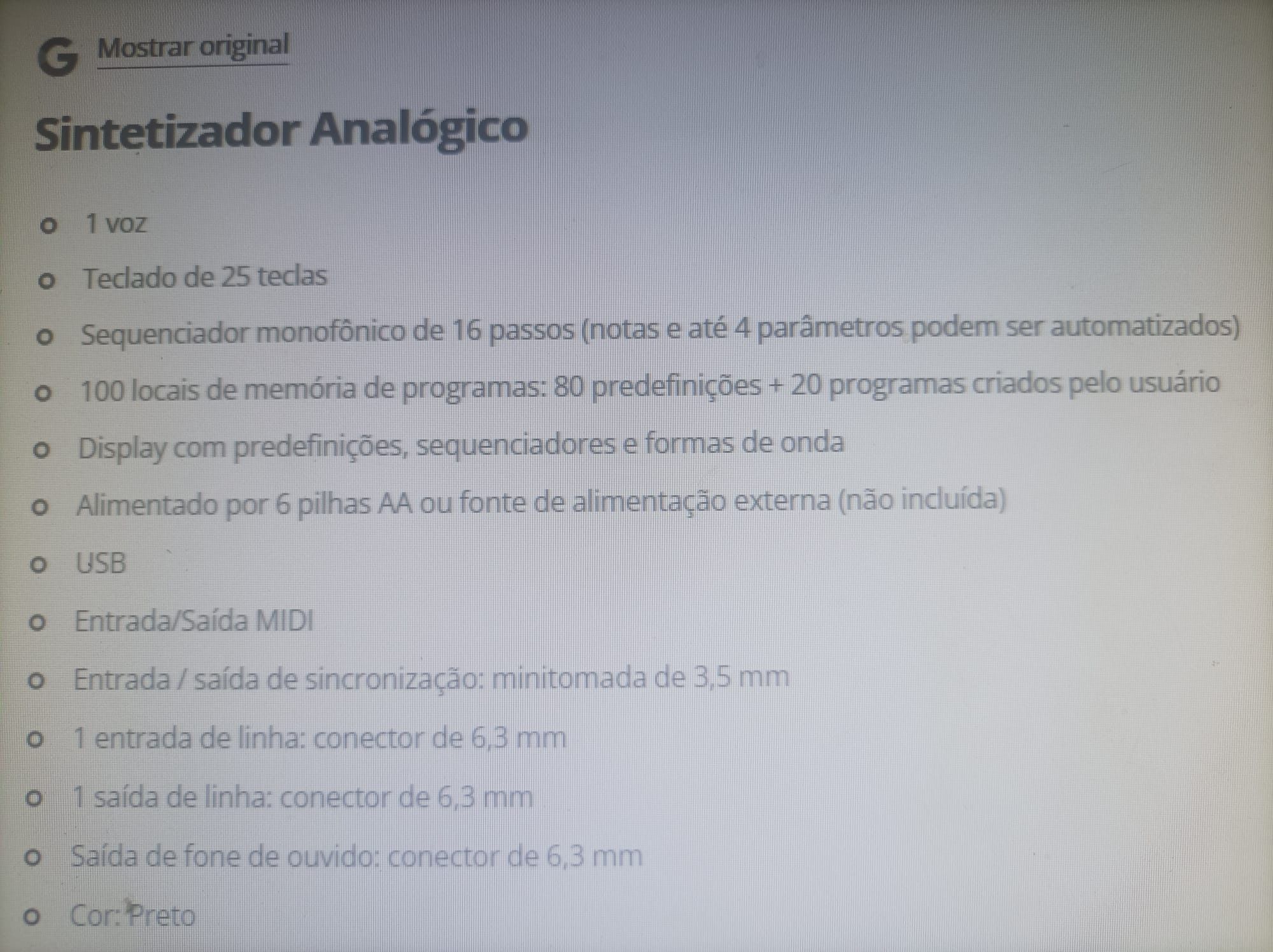 Venda de Korg Monologue - Sintetizador Analógico
