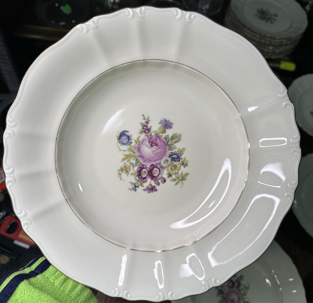 Talerze porcelanowe głębokie Pirken Hammer sygnowane wzór kwiatowy D23