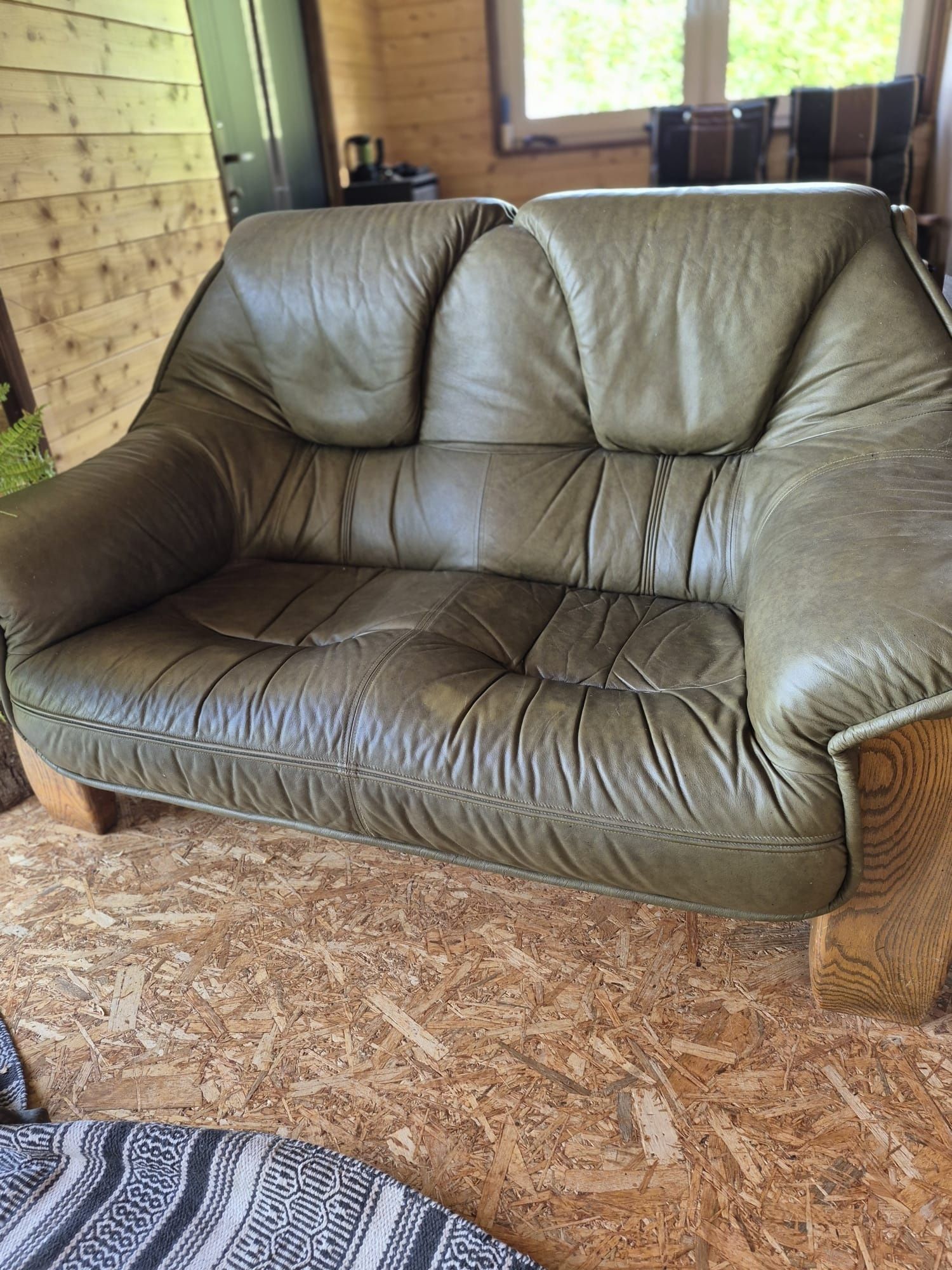 Sofa 2-osobowa dąb skóra naturalna