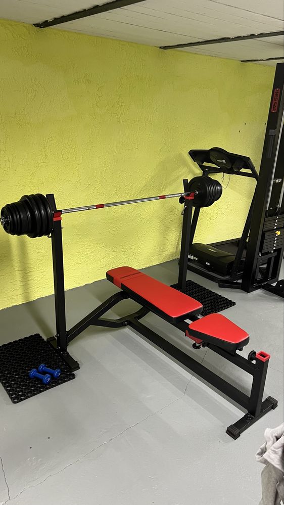 Ławka ze stojakami Marbo Sport gryf z obciązenie 100 kg hes sewim