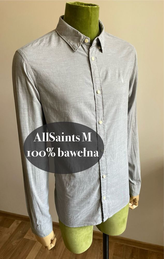 Szara koszula AllSaints M cienka bawełna idealna na wiosnę / lato