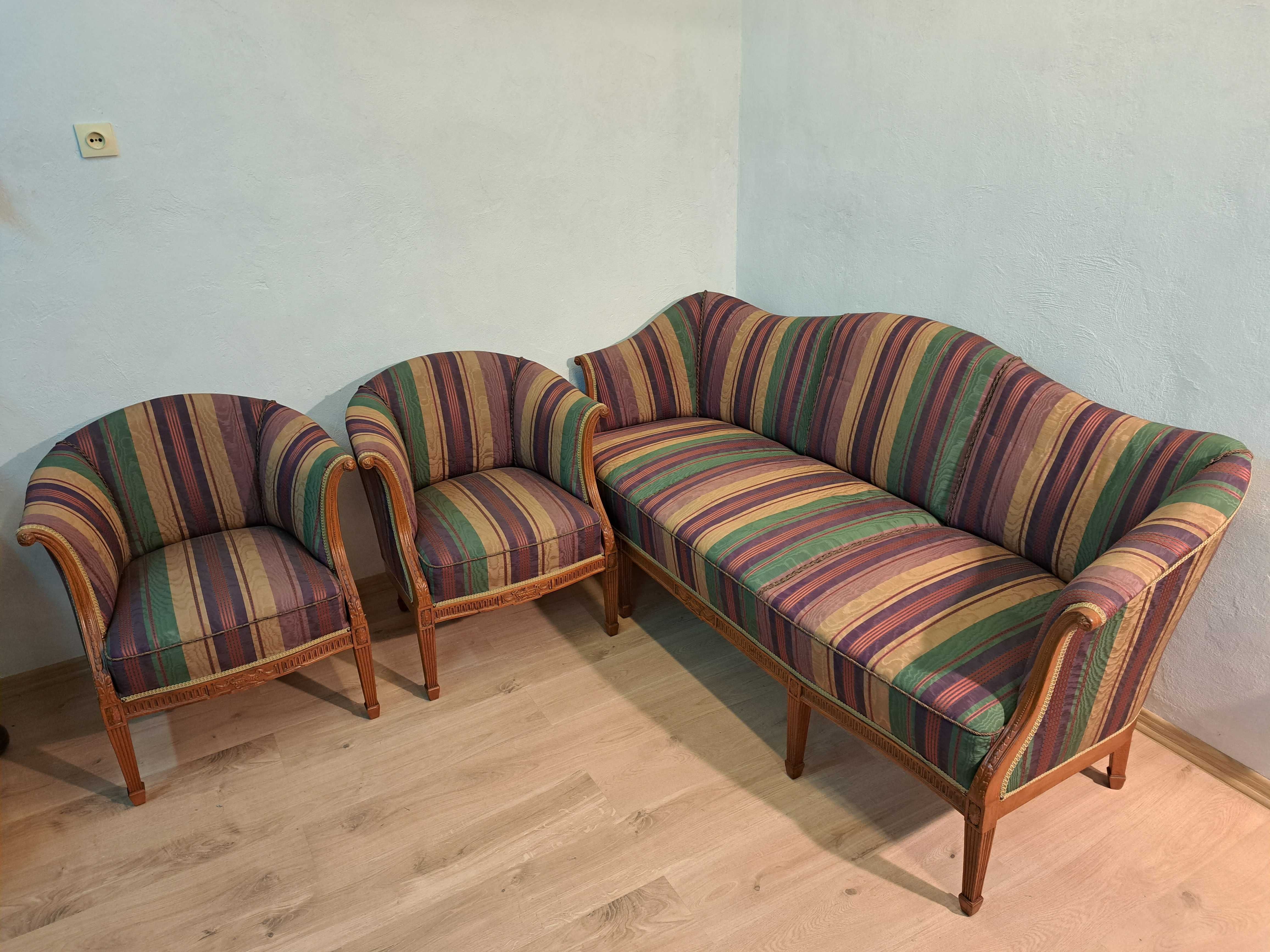 Sofa kanapa fotele wypoczynek Ludwik Filip francuski jedwab XIX W