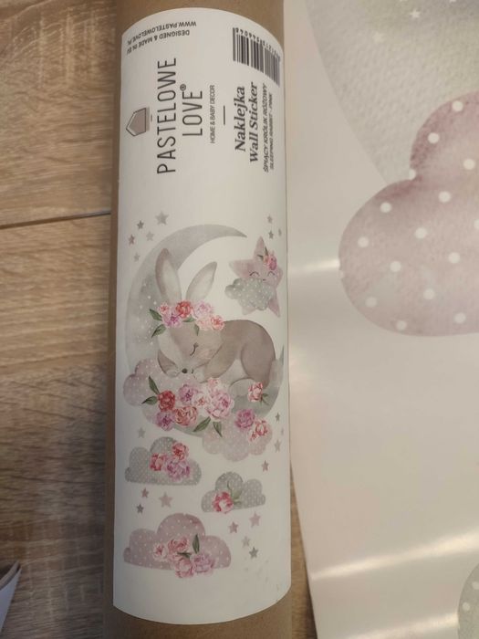 NOWA Naklejka Śpiący królik różowy Pastelowe love