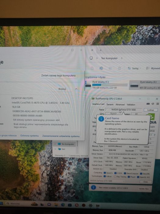 Komputer gamingowy i5 16gb ram 250SSD GTX1650 Windows 11pro