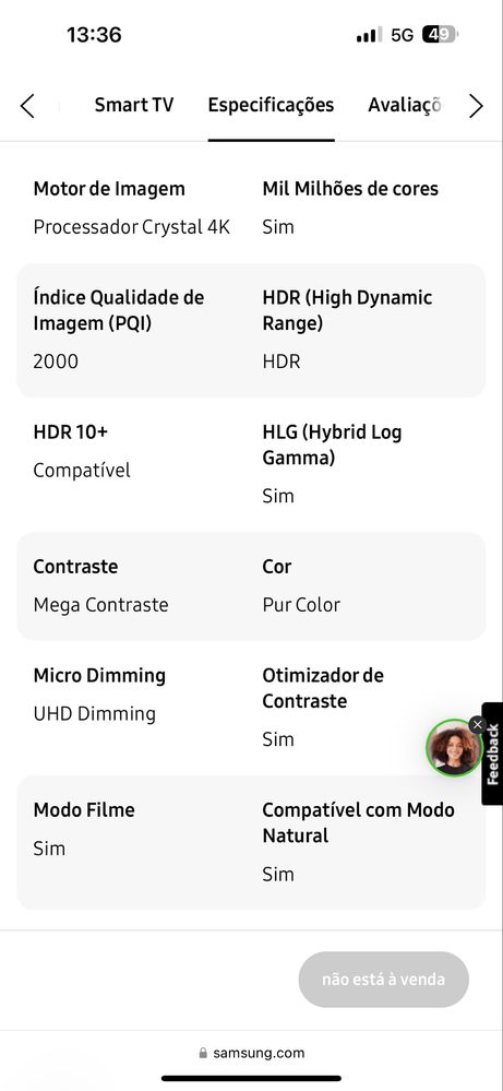 Televisao Samsung TV 43" AU7000 UHD 4K Smart TV