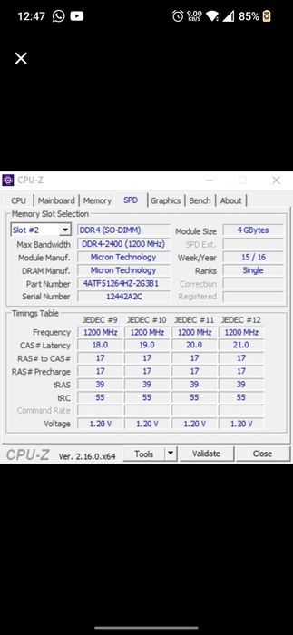 Pamięć RAM 8GB (2x 4GB) SO-DIMM DDR4 2166/2444 GHz