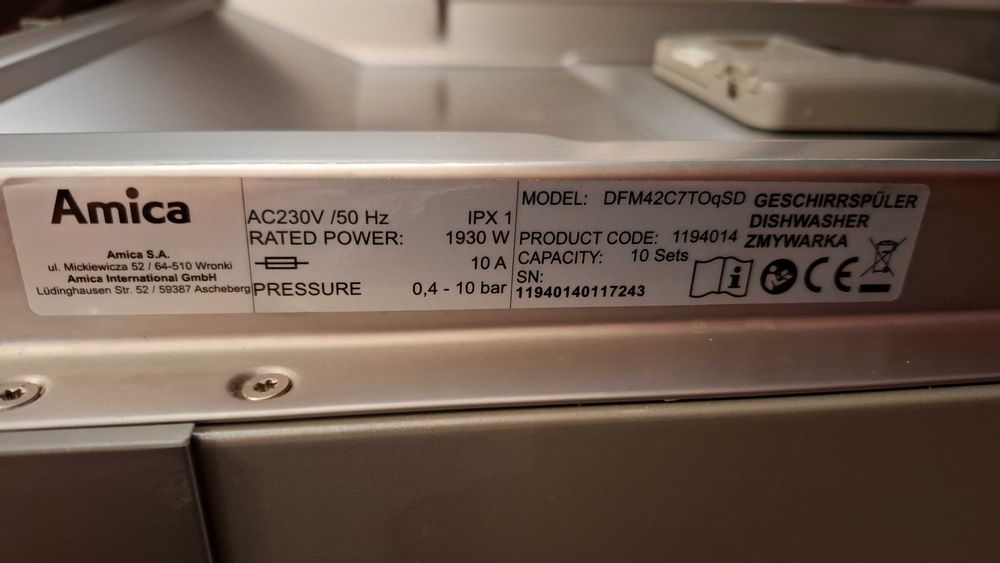 Zmywarka Amica 45cm (na gwarancji)