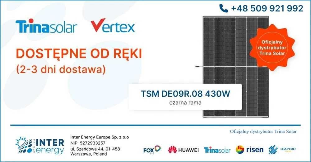 Panele Fotowoltaiczne 430W Trina Vertex Czarna rama (399,75 BRUTTO)