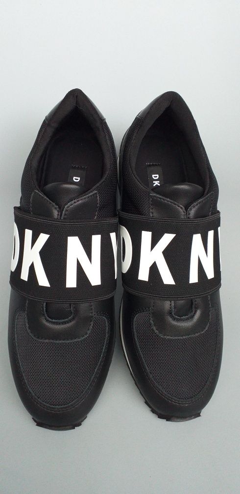 Buty DKNY sneakersy marli 37,5 czarno białe srebrne dodatki gumka DK11