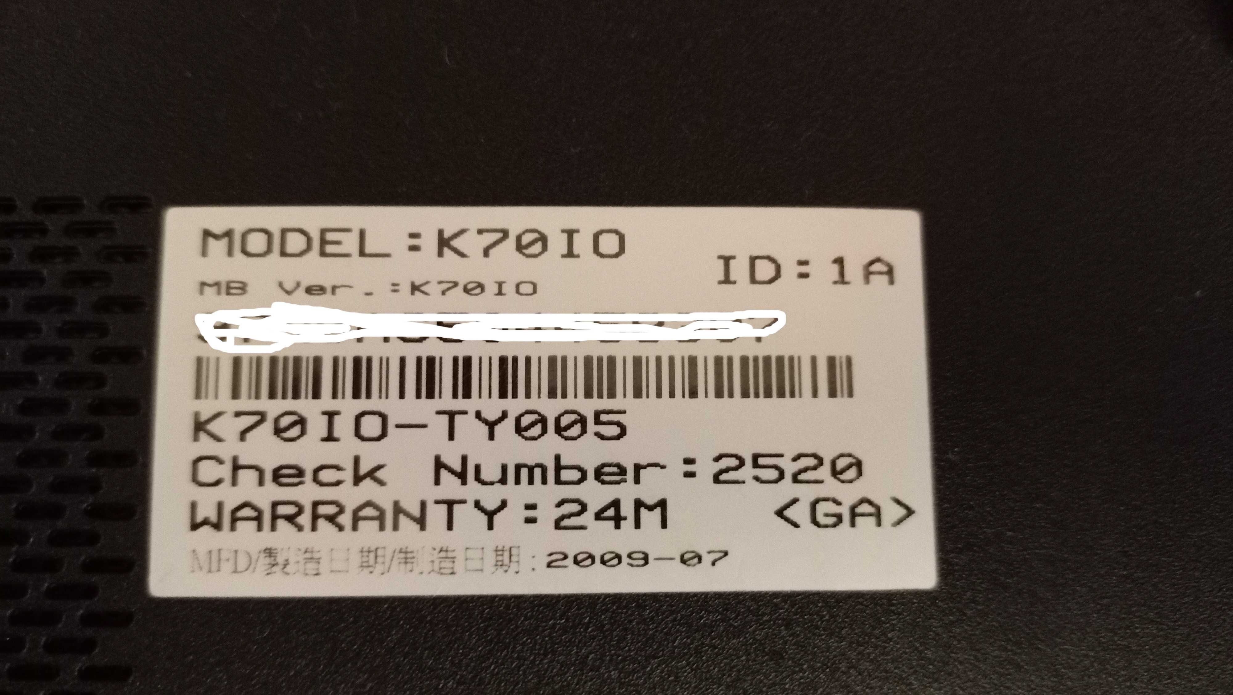 Laptop Asus K70IO 17,3" IntelCore 2 Duo, RAM 4GB, HDD320 GB