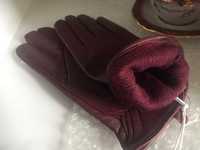 Кожаные перчатки HM, новые, натуральная кожа, бордовые, XS.