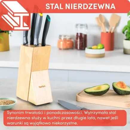 Zestaw 5 noży ze stali nierdzewnej TEFAL FRESH KITCHEN+drewniany blok.