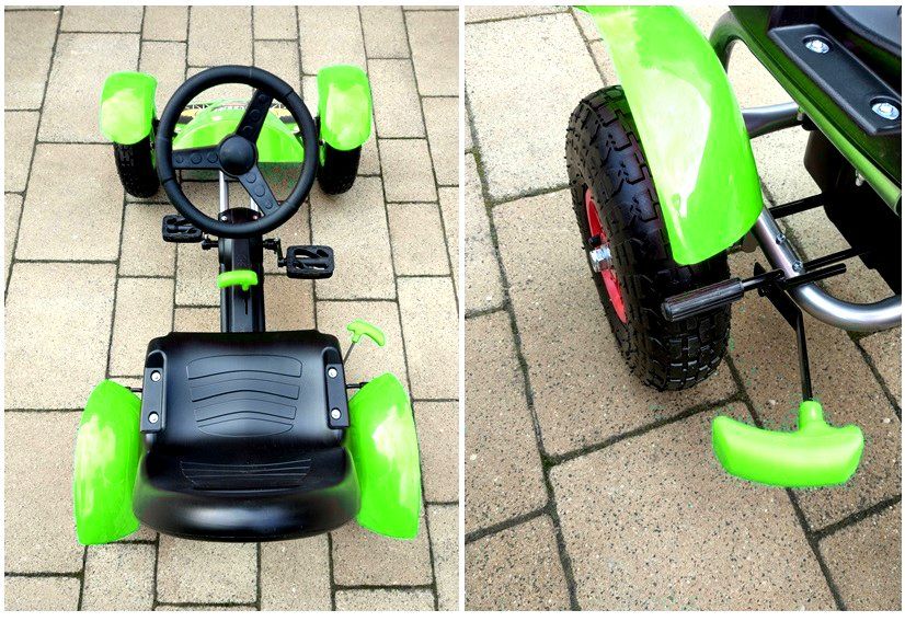 Gokart na pedały pompowane koła hamulec metalowa rama zielony 107cm