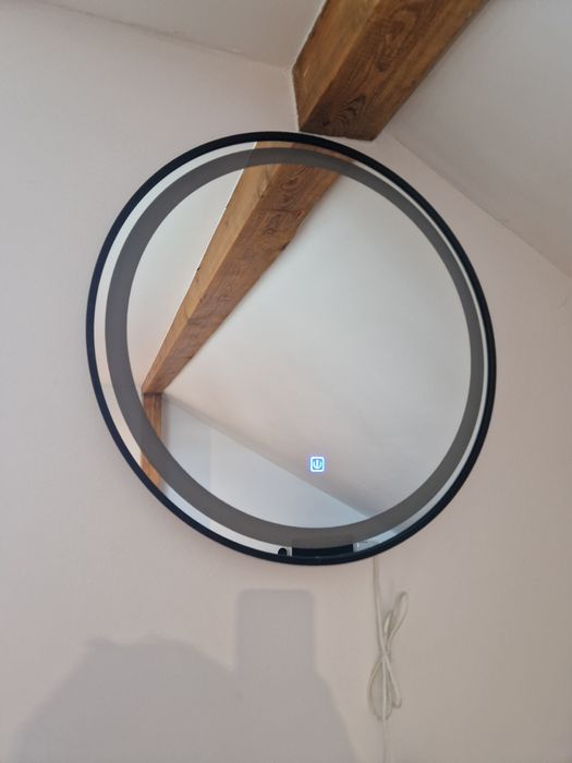Lustro ścienne okrągłe led w czarnej ramie loft fi 60