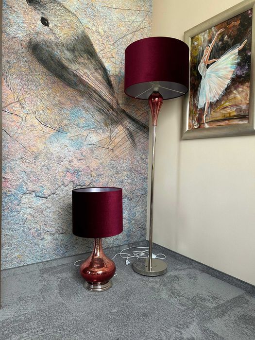 Zestaw Lamp z abażurem z welwetu marki Eurofirany kolor burgundowy