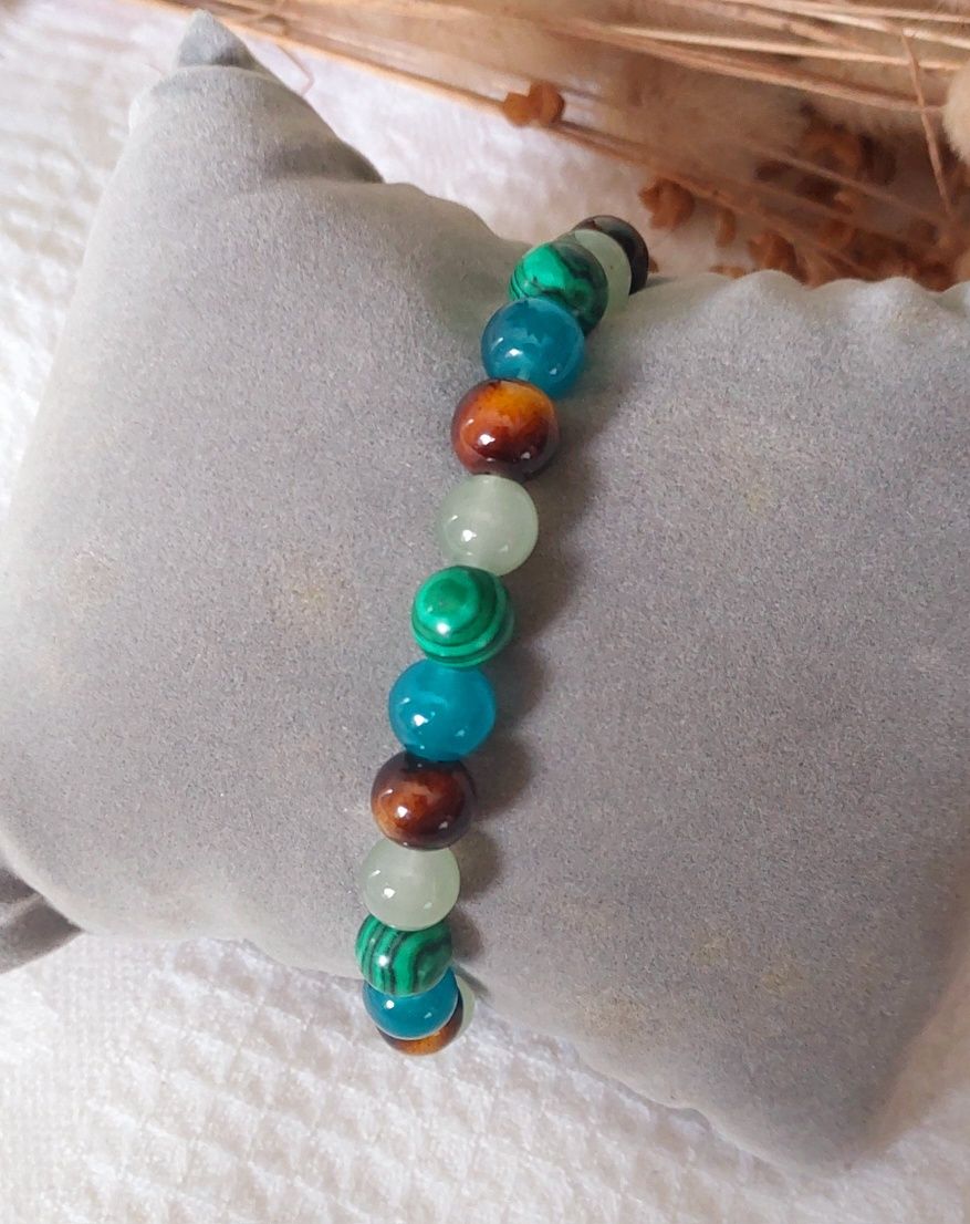 Pulseira de pedra de olho de tigre com malaquite