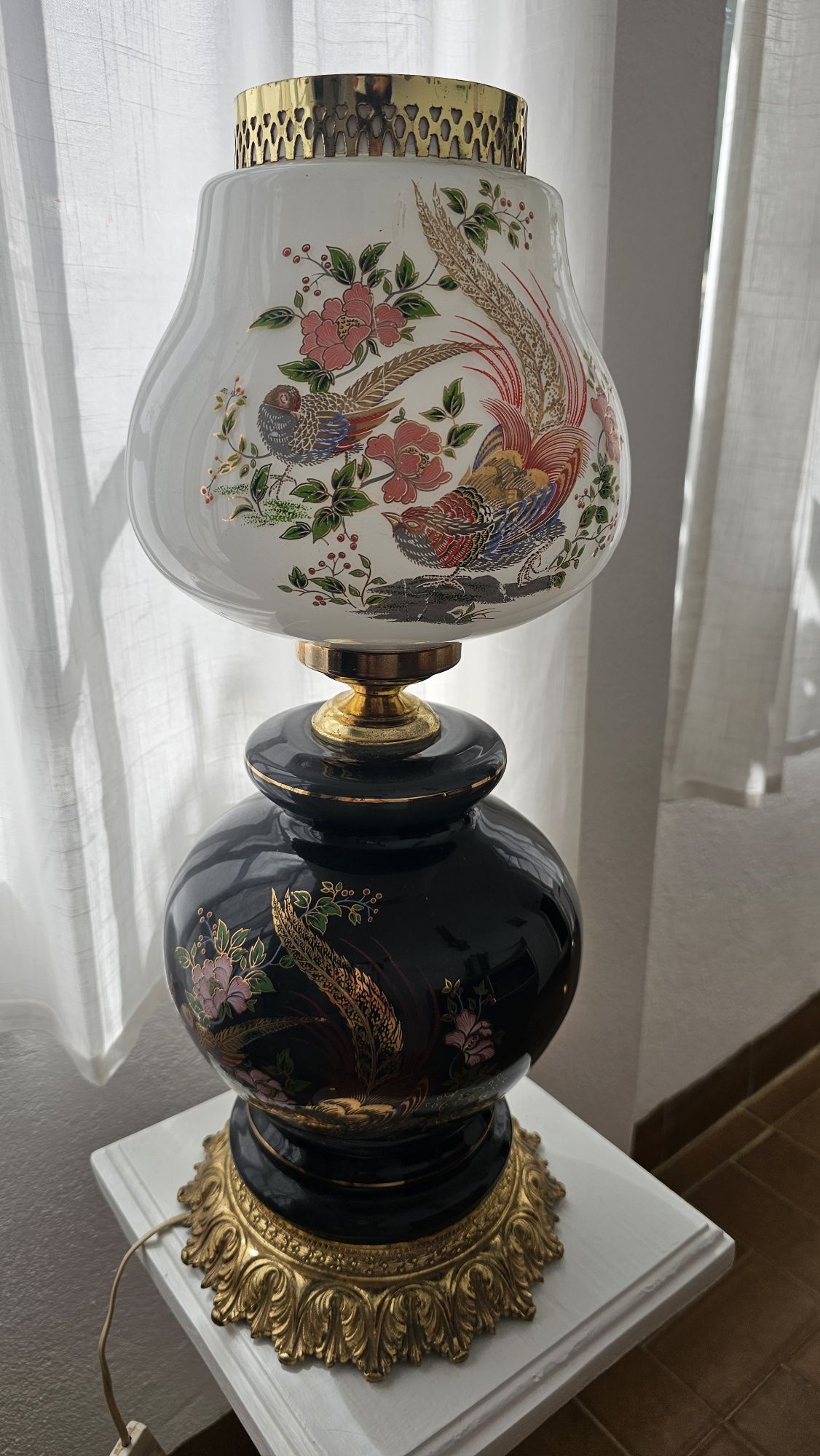 Candeeiro vintage oriental pintado à mão em vidro