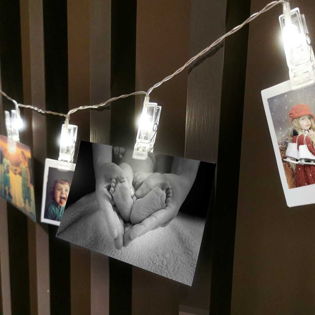 Lampki LED klamerki klipsy spinacze na zdjęcia 1,5m 10LED ciepły biały