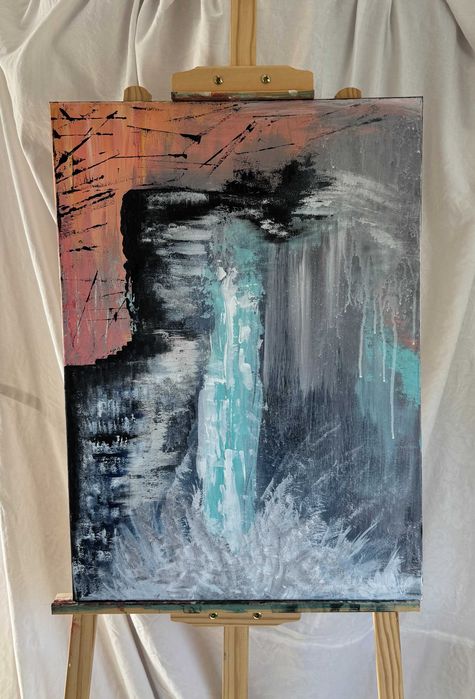 Obraz abstrakcyjny „Przepływ” 50x70 – rękodzieło, akryl na płótnie