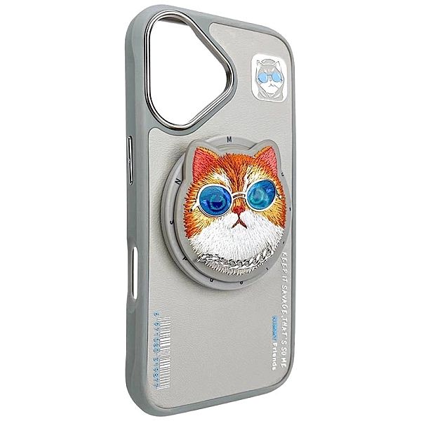 Etui Nimmy Glasses Cool Cat MagSafe na iPhone 16 - szare