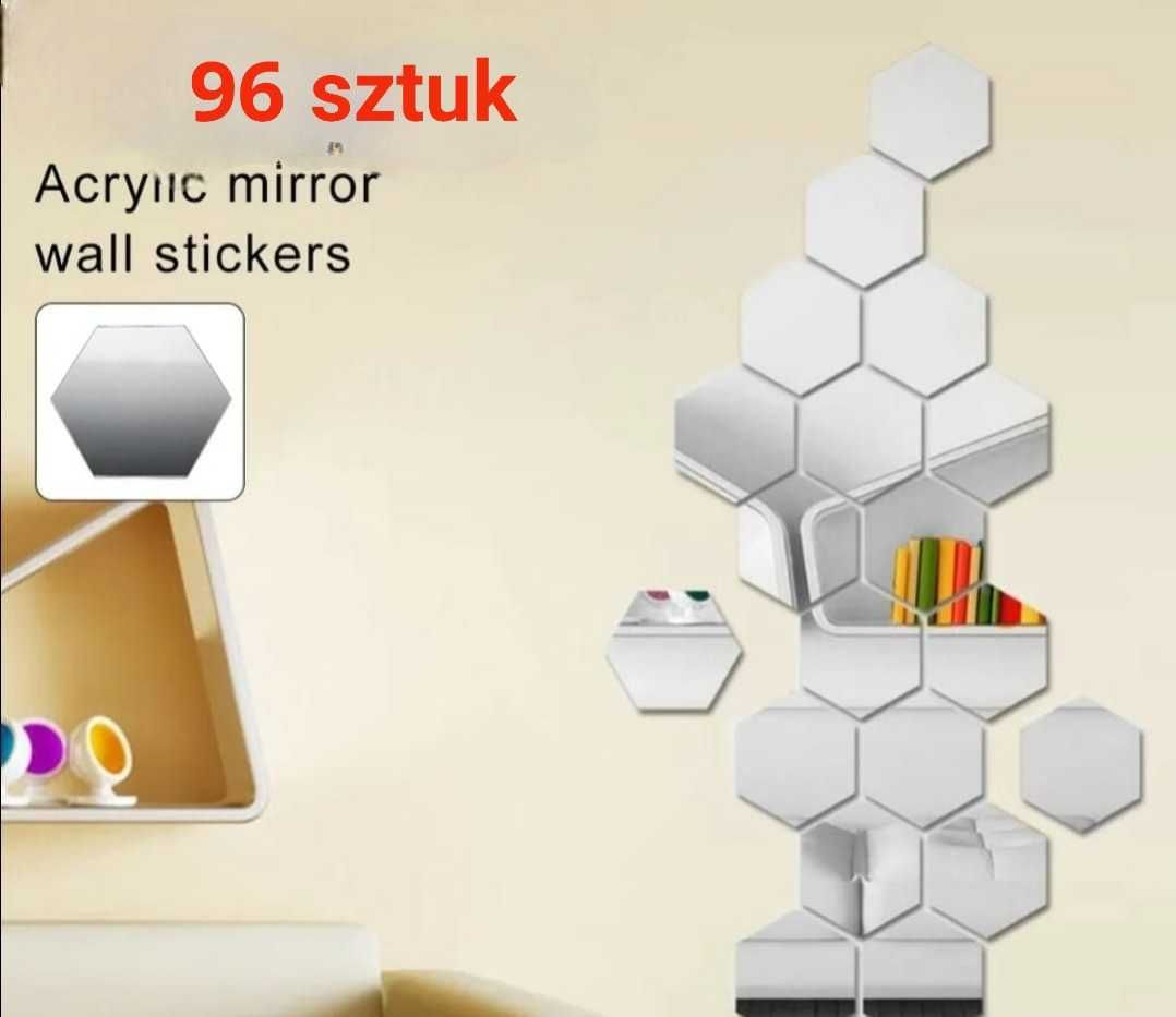 96szt lusterka hexagon srebrne przyklejane lustro ozdoba dekoracja