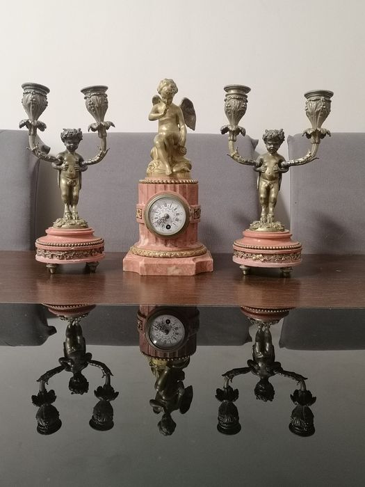 piękny buduarowy zegar Francja  XIX wiek