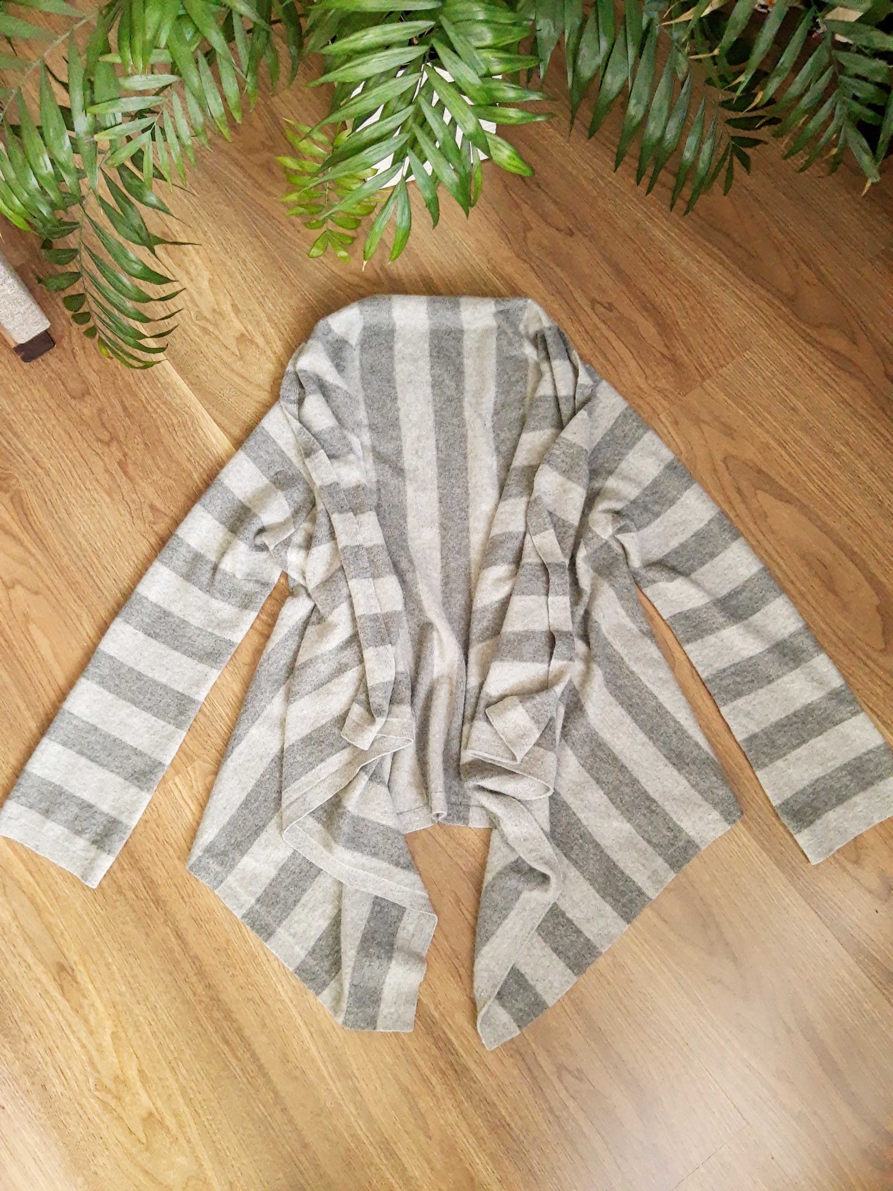 Kaszmirowy sweterek narzutka kardigan 100%kaszmir cashmere szary paski