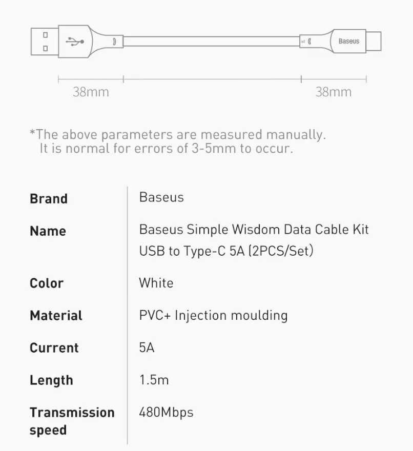 2 кабеля для зарядки комплектом. USB - Type-C. 5A. 40W.