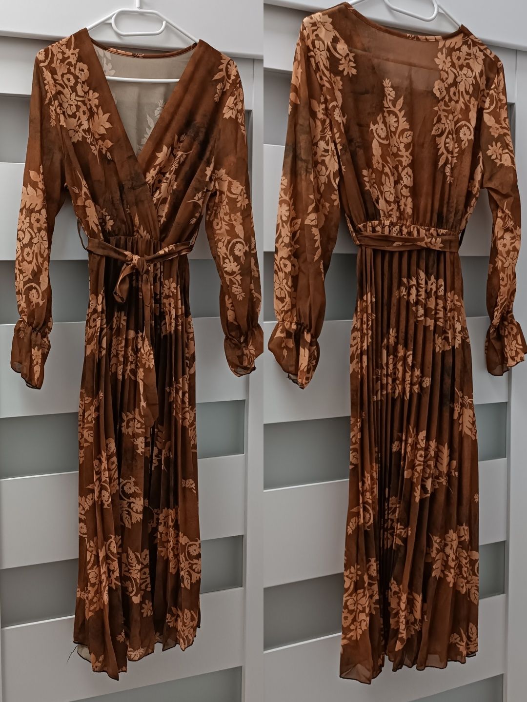 Sukienka uni na S M L xl dół plisowany dekolt serek