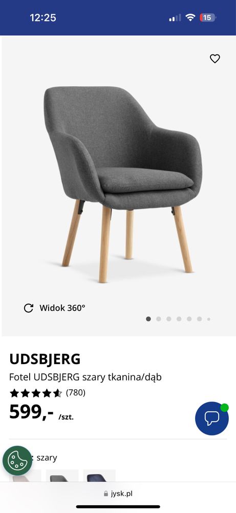 Fotel szary z drewnianymi nogami UDSBJERG Jysk